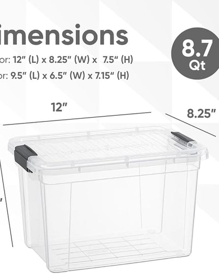Superio Clear Storage Boxes with Lids, 8.75 Quart Plastic Container Bins for Organizing, Stackable Crates, BPA Free, Non Toxic, Odor Free, Organizers for Home, Office and Dorm, 8 Pack