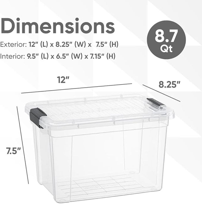 Superio Clear Storage Boxes with Lids, 8.75 Quart Plastic Container Bins for Organizing, Stackable Crates, BPA Free, Non Toxic, Odor Free, Organizers for Home, Office and Dorm, 6 Pack
