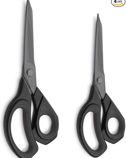 LIVINGO 2 Pack Sewing Fabric Scissors: Titanium Coated Forged Sharp Heavy Duty Shears All Purpose for Tailor Dressmaking Crafting Cutting Clothes Leather, 8.5" & 9.5", Black