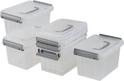 3 L Small Clear Storage Latch Box, 6 Pack Plastic Stackable Organizer Containers with Lids