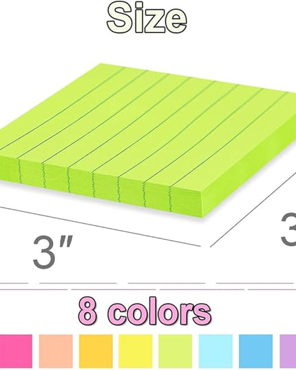 (16 Pack) Lined Sticky Notes 3x3 in Ruled Stickies Super Sticking Power Memo Pads Bright Colors