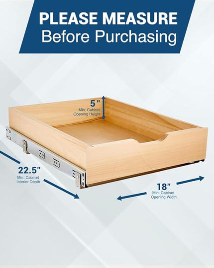 Knape & Vogt RS-WMUB-17-WD 5 in. H x 18 in. W x 22 in. D Soft-Close Wood Drawer Box Pull-Out Cabinet Organizer