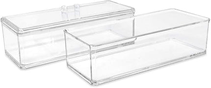 Isaac Jacobs Clear Acrylic Rectangular Stackable (2-Pack) Storage Organizer with Lid, Drawer Tray, Multi-Functional Tray, Bathroom, Kitchen, Home, Office, Desk, Drawers