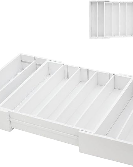 MinBoo Bamboo Drawer Organizer - Expandable K Cup & Pods Holder, Coffee Pod Storage, Tea Organizer, Versatile Kitchen Accessory Organization and Storage,White