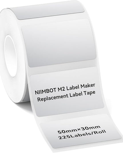 NIIMBOT M2/M3 Thermal Transfer Labels 1.97''x1.18'', for M2/M3 Label Maker, PET Material, Waterproof and High-Temperature Resistance, Long Storage Time, Silver Label Tape(50x30mm-225)