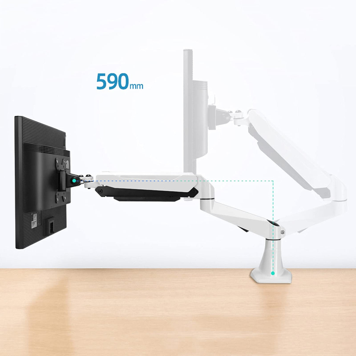 UHRLGHS Monitor Mount Single Monitor Desk Mount Long Arm Monitor Stand Mount with Gas Spring Wall-Mounted Height Adjustable VESA Bracket for 15"-27" Screen Adjustable,B(White A)