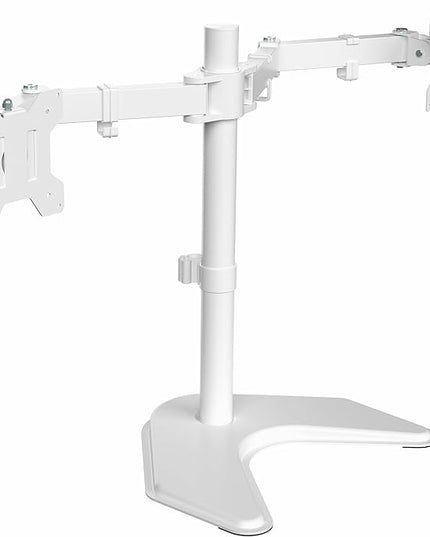 VIVO Dual LED LCD Monitor Mount, Free-Standing Desk Stand for 2 Screens up to 27 Inch, Fully Adjustable Arms with Max VESA 100x100mm, Extra Large Base, White, STAND-V002FW