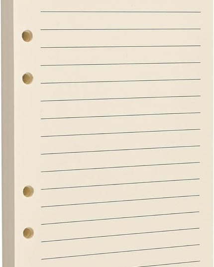 A6 6-Hole Lined Loose-Leaf Paper, Beige – Refill Pages for Standard A6 6-Ring Binder, Journals, Planners – Ideal for Office, Study, Recipes, Travel & Budgeting – 80 Sheets