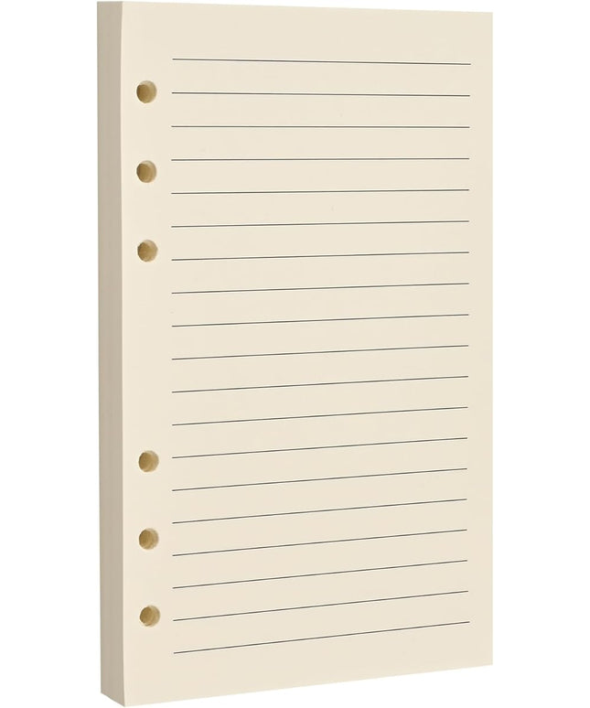A6 6-Hole Lined Loose-Leaf Paper, Beige – Refill Pages for Standard A6 6-Ring Binder, Journals, Planners – Ideal for Office, Study, Recipes, Travel & Budgeting – 80 Sheets