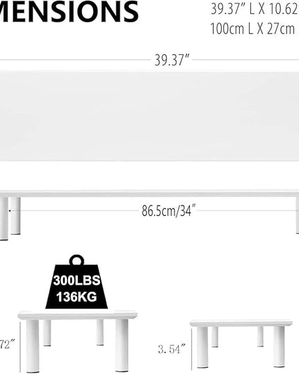 Bamboo Dual Monitor Stand Riser White, Desk Monitor Riser for 2 Monitors, Supports for PC Computer Monitor, Printer, Heavy TV Riser up to 300 lbs, White