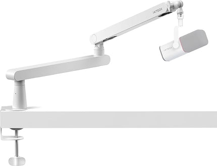 IXTECH White Microphone Boom Arm Stand Low Profile Boom Arm Adjustable Mic Stand with Built In Cable Management 360° Swivel Mic Arm.