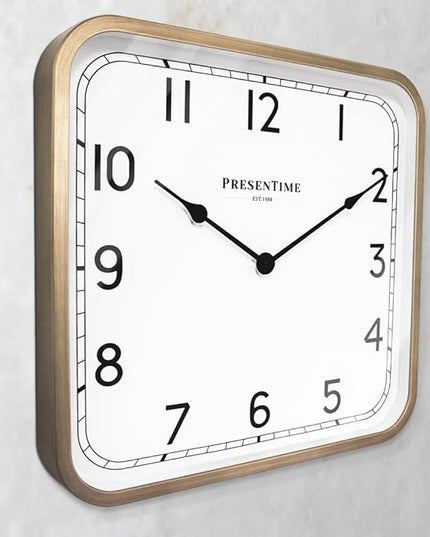 Presentime & Co. 16" Anton Vintage Square Clock, Silent No Ticking, Wall Art and Timepiece for Home Decoration/Wall Décor, Antique Hamilton Gold Color