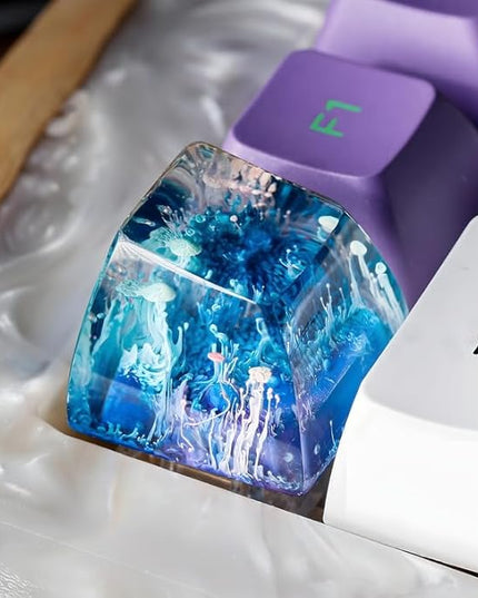 Blue and Pink Sea Coral Reef Ocean Artisan Keycap R1 SA Profile Custom Keycaps 1U ESC Handmade Gaming Resin Key Cap Cherry MX Switch Compatible Mechanical Keyboard Lover Gift