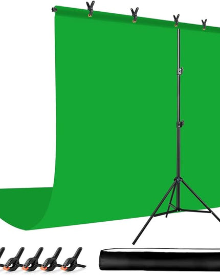 Green Screen Backdrop with Stand for Streaming, 6.5X 10ft (WxH) Protable Green Screen with 6.3 x 6.5 ft Stand kit, Greenscreen Background with Stand Carrying Bag 5 Spring Clamps