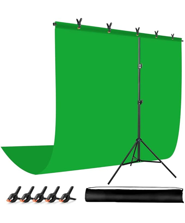 Green Screen Backdrop with Stand for Streaming, 6.5X 10ft (WxH) Protable Green Screen with 6.3 x 6.5 ft Stand kit, Greenscreen Background with Stand Carrying Bag 5 Spring Clamps