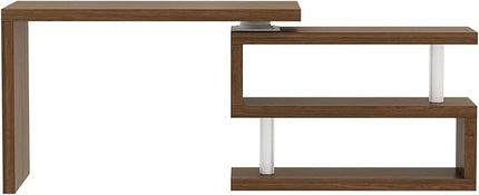 47" Swivel Top Desk with Storage Shelves - 360° Rotating Tabletop Computer Workstation for Home Office - Full Glossy Mirror Finish Space-Saving Corner Writing Table (Brown)