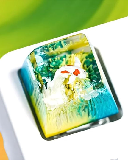 Kohaku Koi Artisan Keycap Yellow and Blue Ocean R1 SA Profile Custom Keycaps 1U ESC Handmade Gaming Resin Key Cap Cherry MX Switch Compatible Mechanical Keyboard Koi Lover Gift