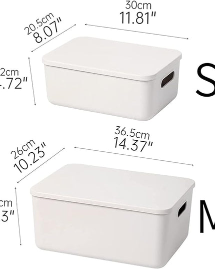 Plastic Storage Baskets With Lid Organizing Container Lidded Knit Storage Organizer Bins for Shelves Drawers Desktop Closet Playroom Classroom Office (M+2S, Light grey)