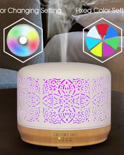 Earnest Living Essential Oil Diffuser White Ceramic Diffuser 500 ml Timers Night Lights and Auto Off Function Home Office Humidifier Aromatherapy Diffusers for Essential Oils