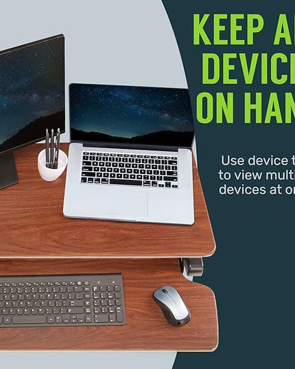 TechOrbits Standing Desk Converter - 42 Inch Adjustable Sit to Stand Up Desk Workstation, MDF Wood, Ergonomic Desk Riser with Keyboard Tray, Desktop Riser for Home Office Computer Laptop, Black 42"
