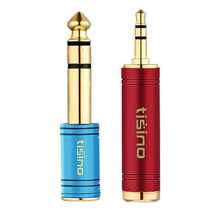 Tisino Stereo Headphone Adapte, 1/8 inch Female to 1/4 inch Male & 1/4 inch Female to 1/8 inch Male Aux Converter - Red & Blue, 2PCS
