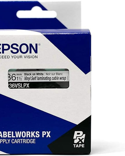 Epson LABELWORKS 236VSLPX Genuine Tape Cartridge - Black on White Flexible and Durable Vinyl Self Laminating Overwrap Industrial Label Maker Tape - 1.5" (36MM) Wide, 26.2 ft