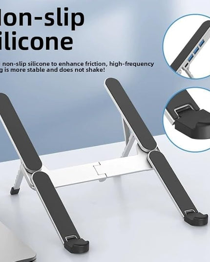 YUATAUY Ultra Compact Laptop Stand with 4-Port USB Hub for Desk, Tablet, Foldable Portable for Travel, Library, Home, Office, Cafe, 6-Level Ergonomic Adjustable Aluminum Holder for 10-16" Laptops