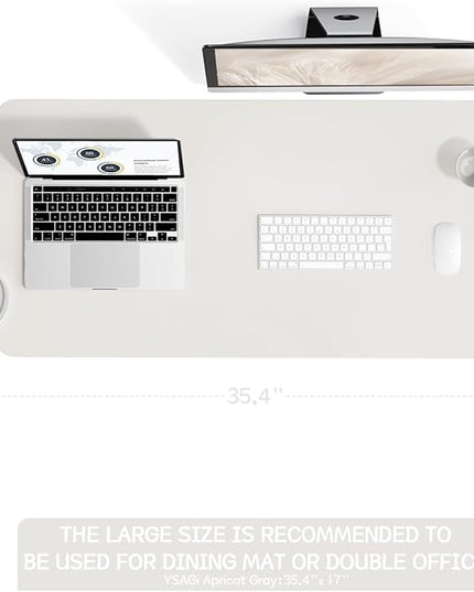 YSAGi Non-Slip Leather Desk Pad L Size, Waterproof Laptop Computer Desk Keyboard Mat, Table Protector Blotter Mat, Large Mouse Pad for Office/Work/Home/Decor(Apricot Gray, 35.4" x 17")