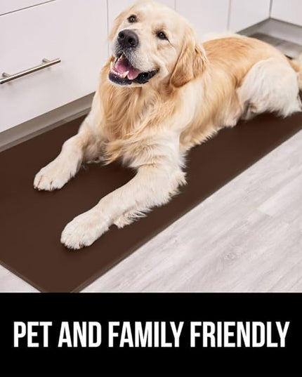 GORILLA GRIP 2 Pack Comfortable Cushioned Kitchen Mats for Floor, 17x24 + 17x48, Waterproof and Stain Resistant, 1/2 Inch Thick Soft Ergonomic Standing Desk Anti Fatigue Mat, Foam Supports Feet, Brown