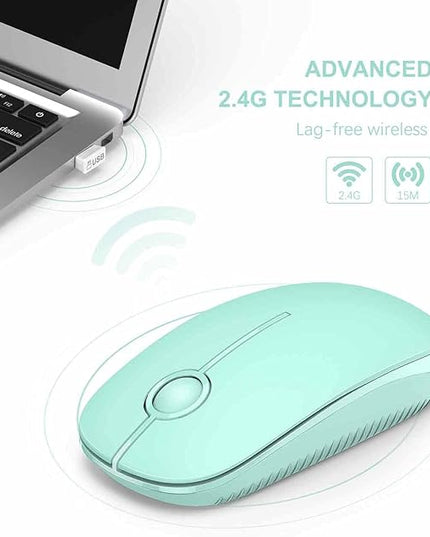 VssoPlor Wireless Mouse, 2.4G Slim Portable Computer Mice with Nano Receiver for Notebook, PC, Laptop, Computer (Mint Green)