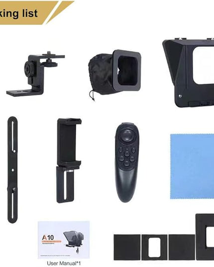 A10 Portable Teleprompter for Smartphones & DSLR Cameras with Phone Holder, Remote Control Ideal for Live Streaming, Interviews, Speeches & Video Production