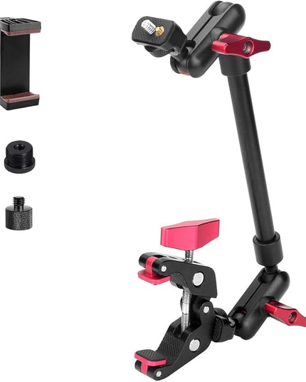 13"/34cm Magic Arm w Clamp, Camera Mount & Clamp w 1/4" 3/8" Threads and Articulating Friction Magic Arm, Overhead Phone Mount, Camera Boom Arm Mount for Light Webcam Mic Action Camera Monitor