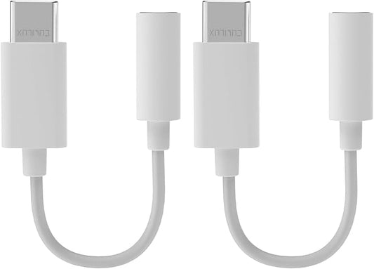 Cubilux USB C Headphone Adapter [192KHz/16-bit DAC] Type C to 3.5mm Audio Dongle for iPhone 17/16/15, iPad Pro 13/12.9/11, iPad Air 13/11, Pixel 10/9/8/7 Pro 9a/8a/7a, Samsung S25/S24, White 2-Pack