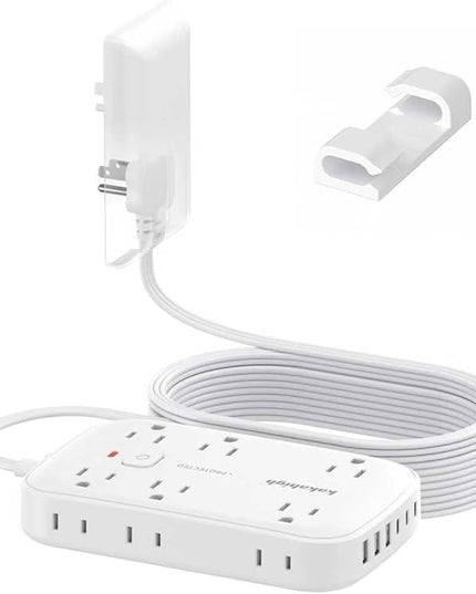 25FT Extension Cord with Outlet Cover & Multi USB, Ultra Thin Outlet Concealer with Cord & 12AC Outlet 6 USB (24W/4.8A), Charging Station for Multiple Devices, for Behind Wall Furniture Couch TV