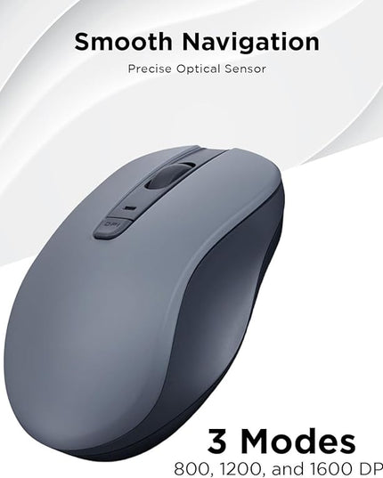 Lenovo Bluetooth Silent Mouse (WL300) - 5 Button Computer Mouse with Silent Left & Right Click – Sculpted Grip, Microsoft Swift Pair, Up to 1600 DPI (Grey)
