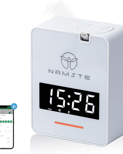 Namste Waterless Diffuser - HVAC System Essential Oil Diffuser with Clock - Whole House & Hotel Coverage 3000 Sq. Ft, 300ML Scent Machine Smart Oil Level Monitoring, Bluetooth Control, Cold Air Tech