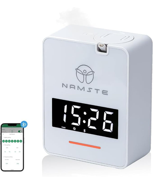 Namste Waterless Diffuser - HVAC System Essential Oil Diffuser with Clock - Whole House & Hotel Coverage 3000 Sq. Ft, 300ML Scent Machine Smart Oil Level Monitoring, Bluetooth Control, Cold Air Tech