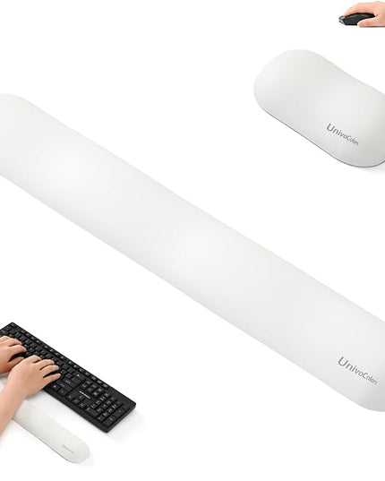UnivoColors Design-Wave Set of Wrist Rest,Artificial Sheepskin+Memory Foam+Ergonomic+Anti-Slip Gel, Resilience Support During Work and Gaming,Keyboard Accessory,White