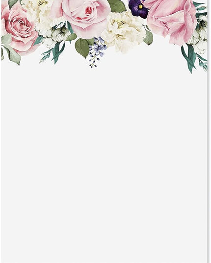 Current Victorian Rose Floral Letter Paper - Spring Stationery Papers With Decorative Rose Border, Printable Holiday, Wedding & Bridal Shower, & Invitation Sheets, Set of 25, 8 1/2" x 11"