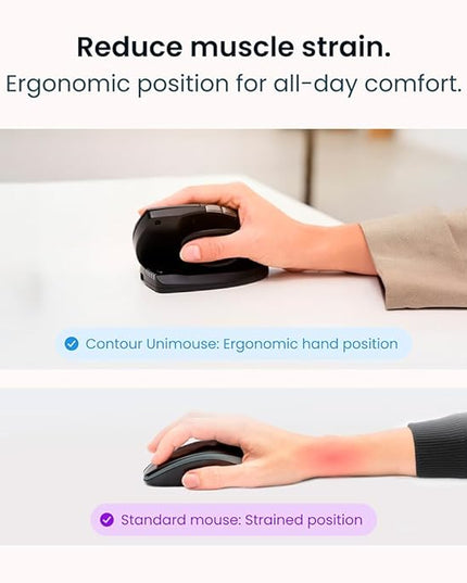 Contour Unimouse Ergonomic Vertical Mouse Adjustable 35°-70° Tilt Angle, 6 Programmable Buttons for Productivity, Customizable Thumb Rest for Wrist Pain Relief | Plug & Play Mac/PC - Wireless - Right