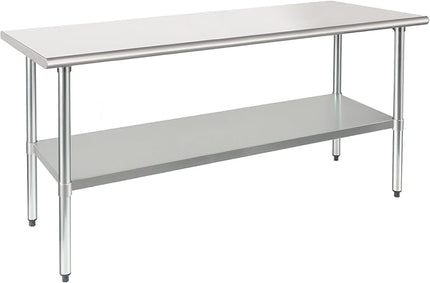 HARDURA Stainless Steel Table 30X72 Inches with Undershelf and Galvanized Legs NSF Heavy Duty Commercial Metel Table for Food Prep