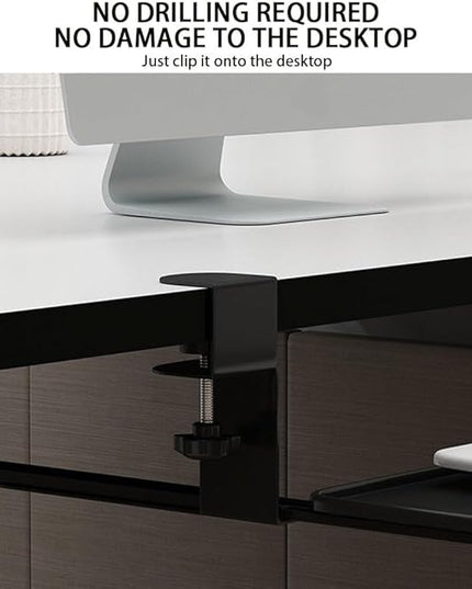 Pull Out Keyboard Tray with C Clamp Mount, Metal Keyboard Tray Under Desk, Slide-Out Platform Computer Drawer(Black)
