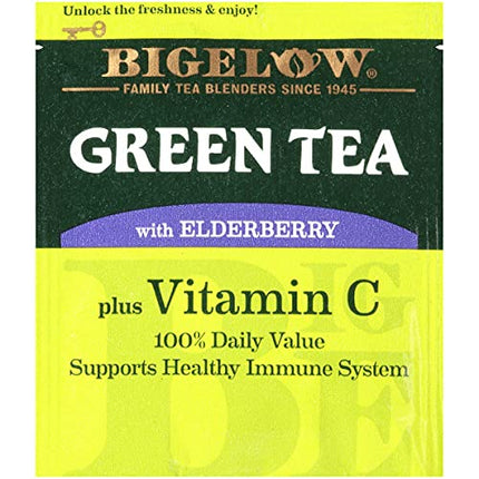 Bigelow Tea Green Tea with Elderberry Plus Vitamin C, Caffeinated Tea with Elderberry, 18 Count Box (Pack of 6), 108 Total Tea Bags