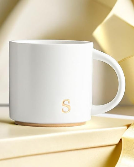 COLLECTIVE HOME - Monogram Ceramic Mugs, 15 oz Golden Initial Coffee Cups, Elegant Alphabet Tea Mugs, Elegant Personalized Mug with Gift Box, Luxurious Cups for Office and Home (s)