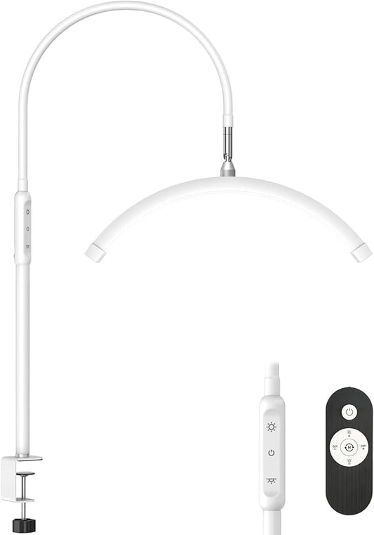 Half Moon Light with Clamp, LED Manicure Table Lamp, Desk Lamp for Nail Desk, Eyelash Extensions, Skincare and Tattoo, 5 Brightness Levels and 5 Color Modes, Remote Control (White)