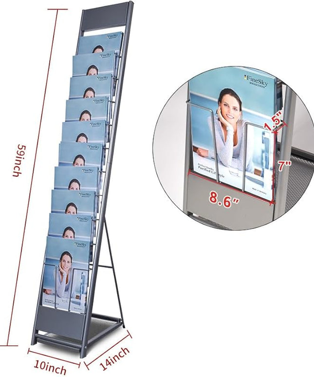 10-Layer Magazine Rack - 8.6"x11" Display Stand for Literature, Product Introductions & Public Reception Areas (A4 Width)