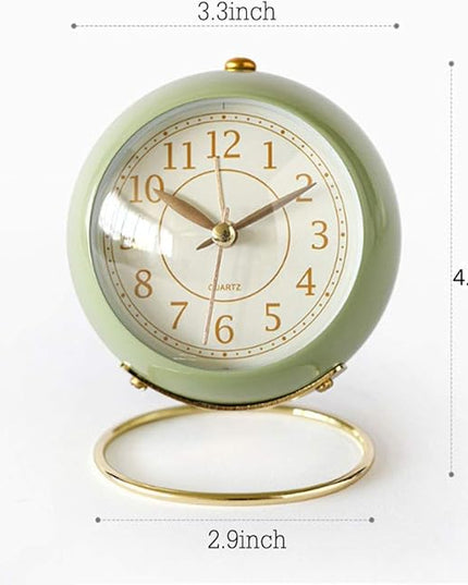 SHISEDECO Small Tableclocks Classic Non-Ticking Tabletop Alarm Clock with Backlight, Battery Operated Astronaut Deskclock with HD Glass for Living Room Bedroom Bedside Indoor Decor (Green)