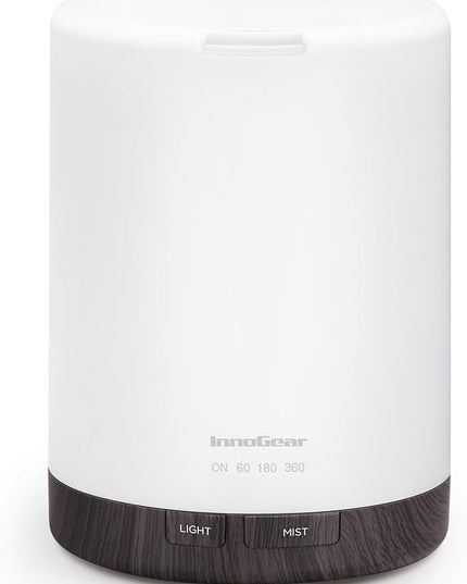 InnoGear 300ML Essential Oil Diffuser, Premium 5-in-1 Ultrasonic Aromatherapy Diffusers Scent Humidifier Aroma Diffuser Vaporizer Auto-Off Timer for Room Office Home, Brown, Medium