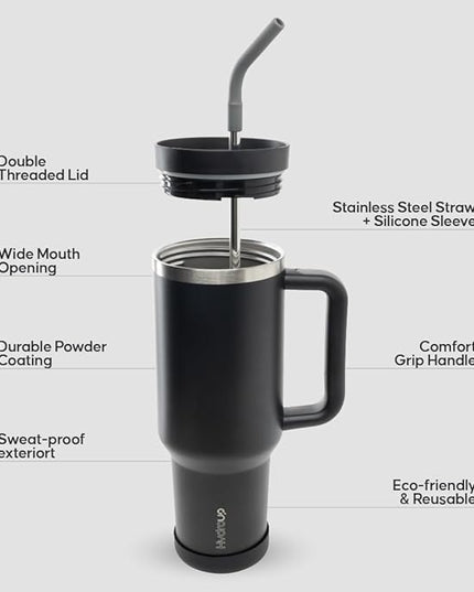 40oz Travel Tumbler Cup with Handle, Two-Way Slider Lid, Stainless Steel Straw with Silicone Tip, Vacuum Insulated Water Bottle for Hot & Cold Drinks, Great Gifts for Mom