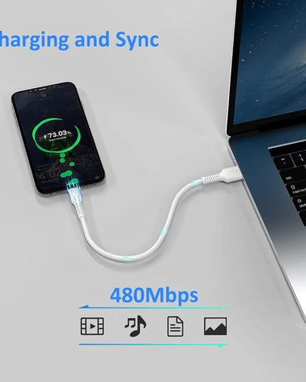 4 Inch USB C Cord Short 5 Pack Durable USB A to USB Type C Cable Fast Charging for Charging Station Compatible with Samsung Galaxy Note 10 20 S10 S20 A20 Plus LG (White)